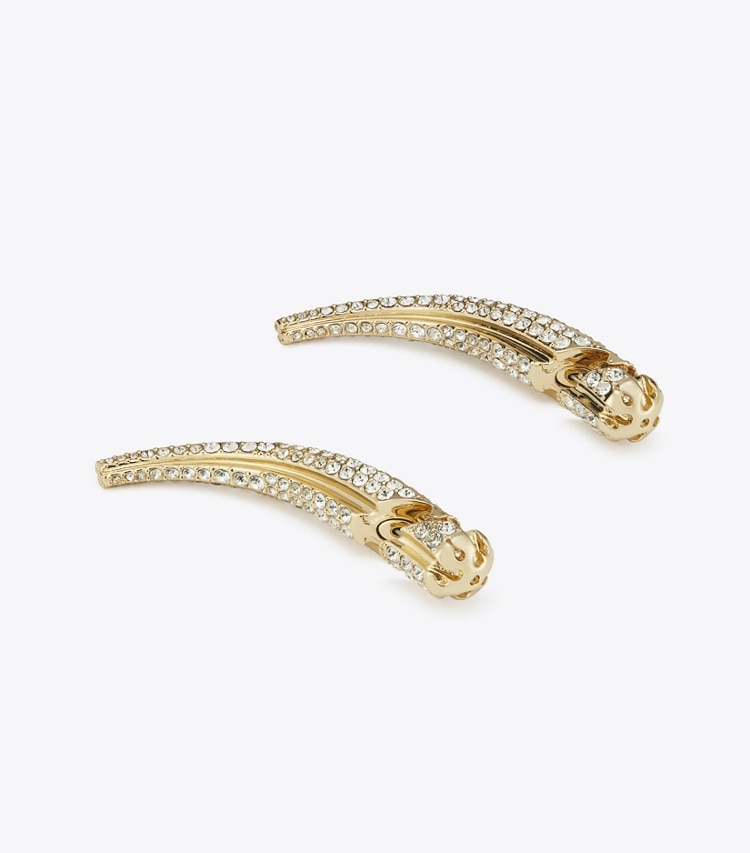 Tory Burch designer ohrringe Spike Front-Back-Ohrring mit Pavé-Logo in Light Brass / Crystal detail