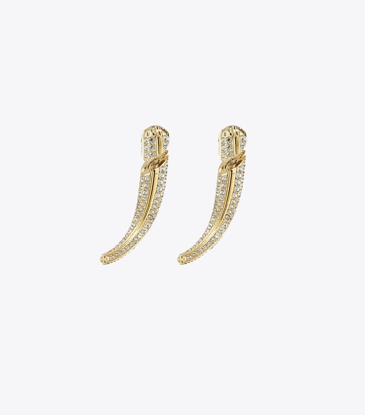 Tory Burch designer ohrringe Spike Front-Back-Ohrring mit Pavé-Logo in Light Brass / Crystal front