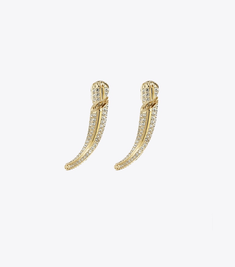 Tory Burch designer ohrringe Spike Front-Back-Ohrring mit Pavé-Logo in Light Brass / Crystal front