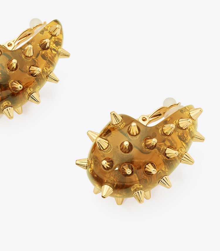 Tory Burch designer earrings Spiked Wave Earring in Light Brass / Brown detail