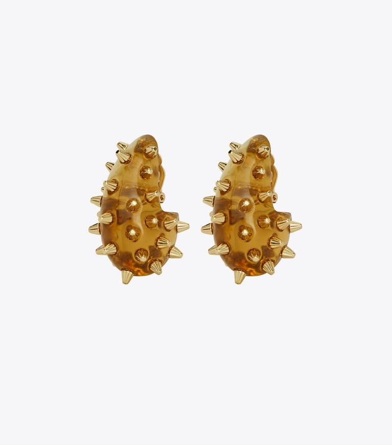 Tory Burch designer earrings Spiked Wave Earring in Light Brass / Brown front