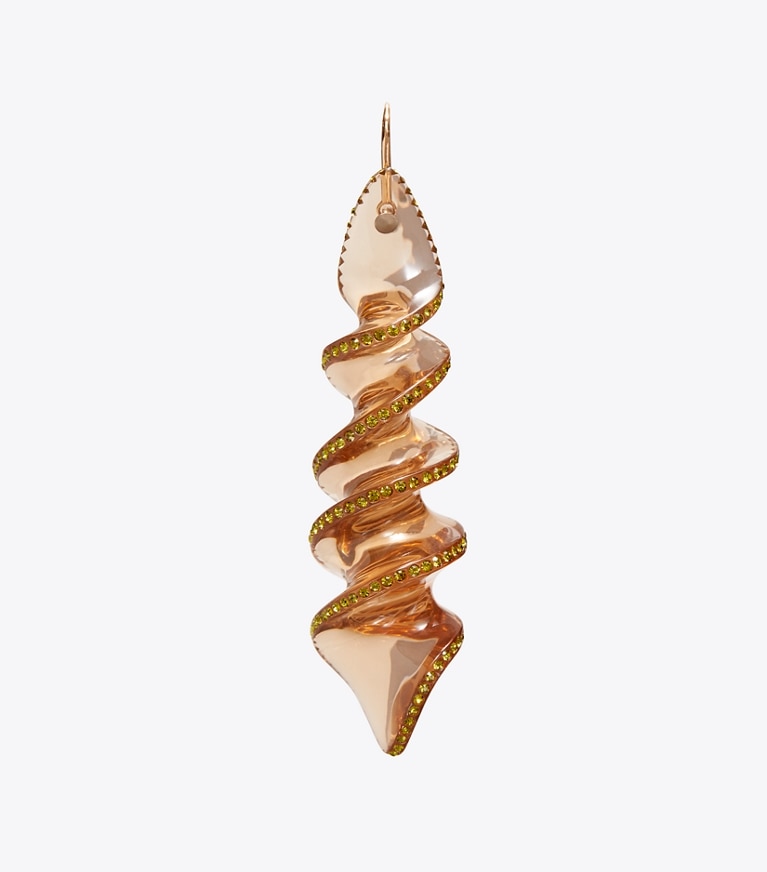 Tory Burch designer earrings Spiral Earring in Camel / Olivine front