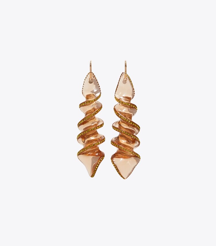 Tory Burch designer earrings Spiral Earring in Camel / Olivine front
