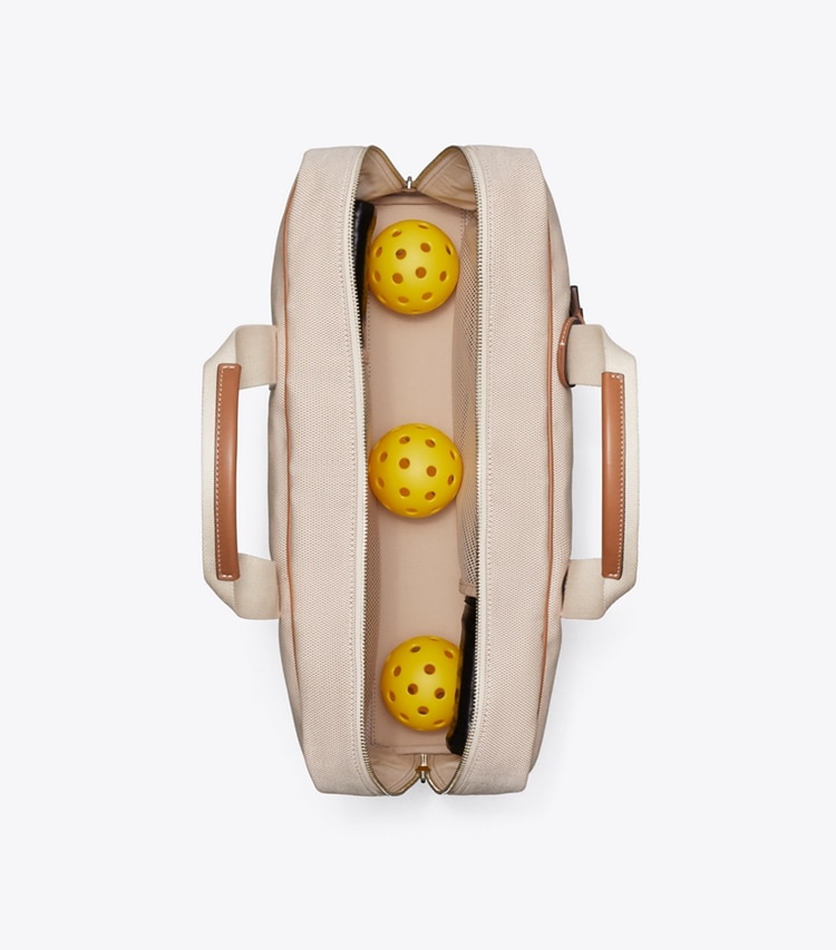 Tory Burch designer tote bags Splash Pickleball Tote in White / Blue overhead