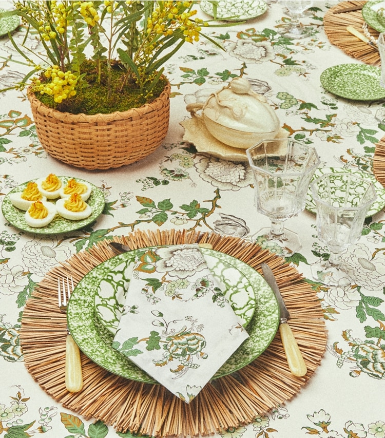Tory Burch designer tabletop & drinkware Spongeware Canape Plate, Set of 6 in Green / Smoke editorial