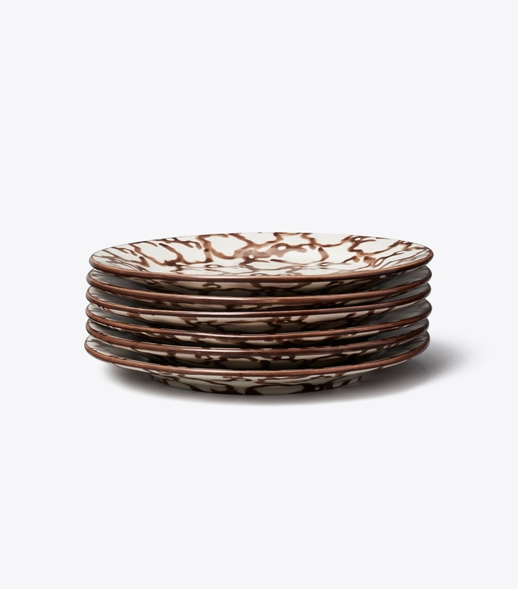Tory Burch designer tabletop & drinkware Spongeware Canape Plate, Set of 6 in Brown / Smoke group