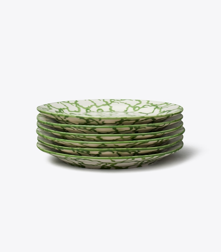 Tory Burch designer tabletop & drinkware Spongeware Canape Plate, Set of 6 in Green / Smoke group