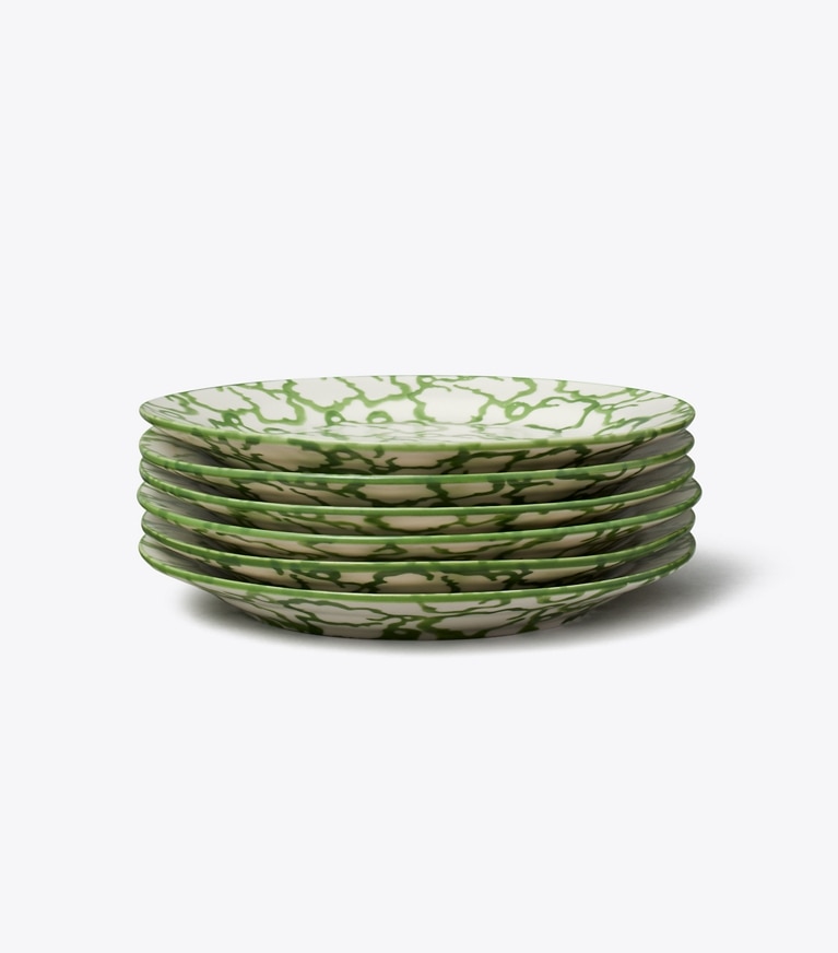 Tory Burch designer tabletop & drinkware Spongeware Canape Plate, Set of 6 in Green / Smoke front