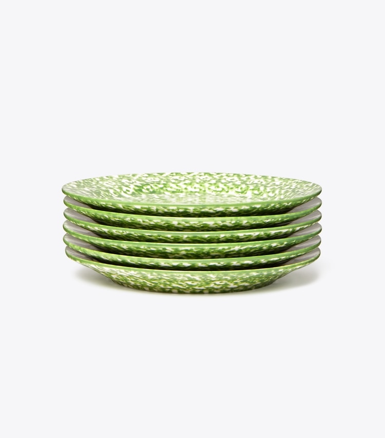 Tory Burch designer tabletop & drinkware Spongeware Canape Plate, Set of 6 in Green /  SPONGE PRINT group