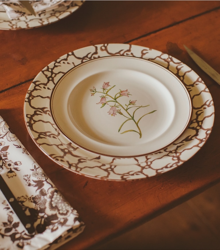 Tory Burch designer tabletop & drinkware Spongeware Dinner Plate, Set of 2 in Brown/Smoke Ring front
