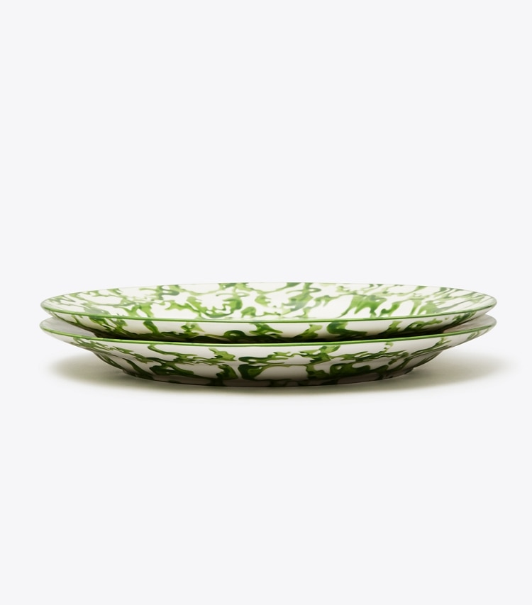 Tory Burch designer tabletop & drinkware Spongeware Dinner Plate, Set of 2 in Green/Smoke Ring group