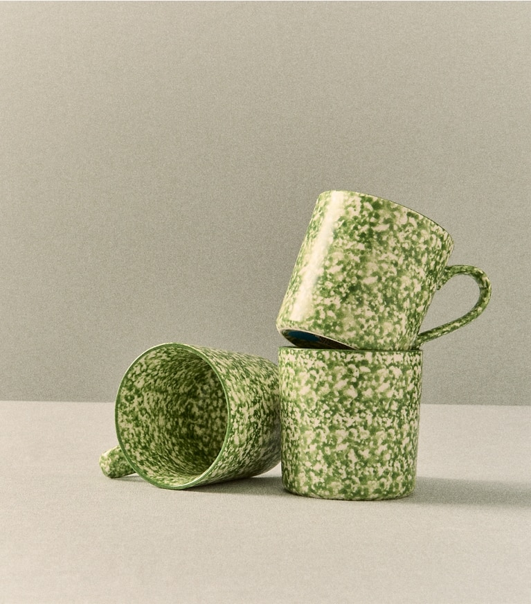 Tory Burch designer tabletop & drinkware Spongeware Mug, Set of 4 in Green/Sponge front