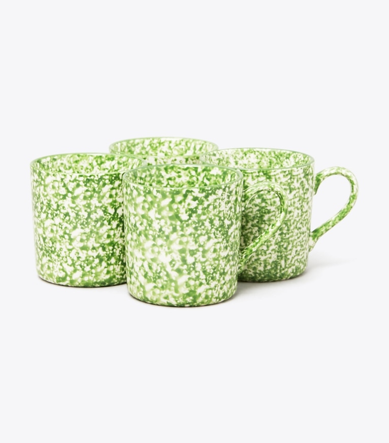 Tory Burch designer tabletop & drinkware Spongeware Mug, Set of 4 in Green/Sponge front