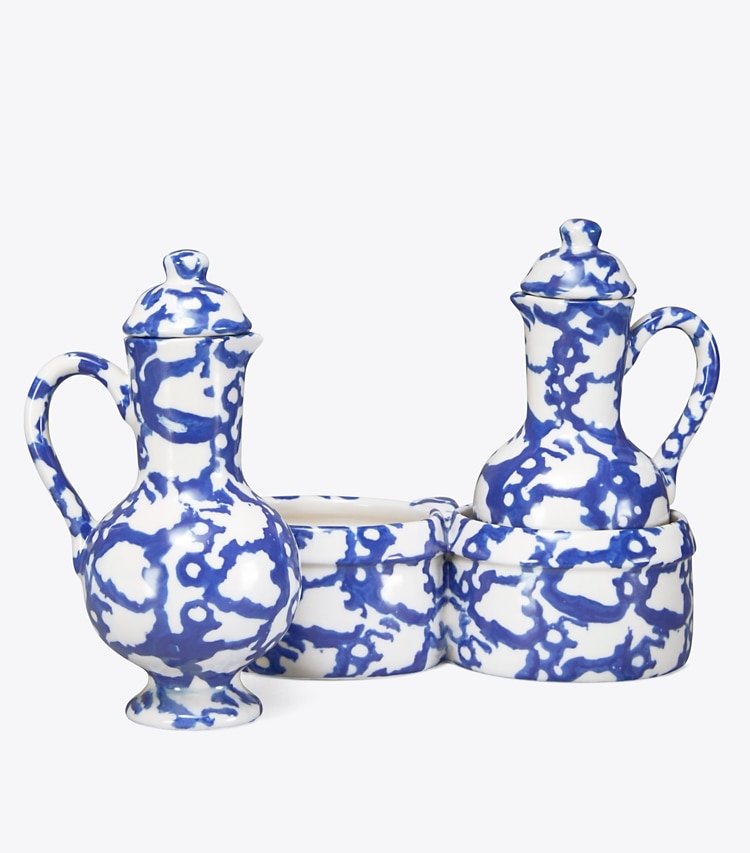 Tory Burch designer tabletop & drinkware Spongeware Oil & Vinegar Set in Smoke group
