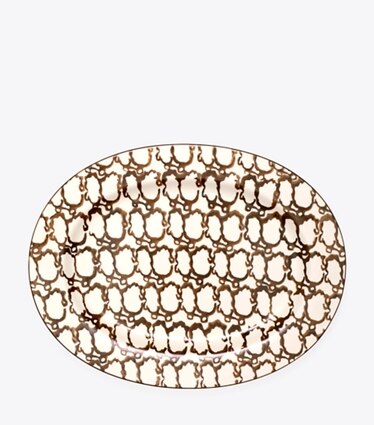 Tory Burch designer tabletop & drinkware Spongeware Oval Serving Platter in Brown / Smoke front