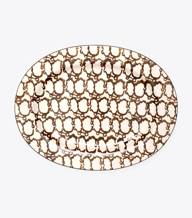 Tory Burch designer tabletop & drinkware Spongeware Oval Serving Platter in Brown / Smoke front