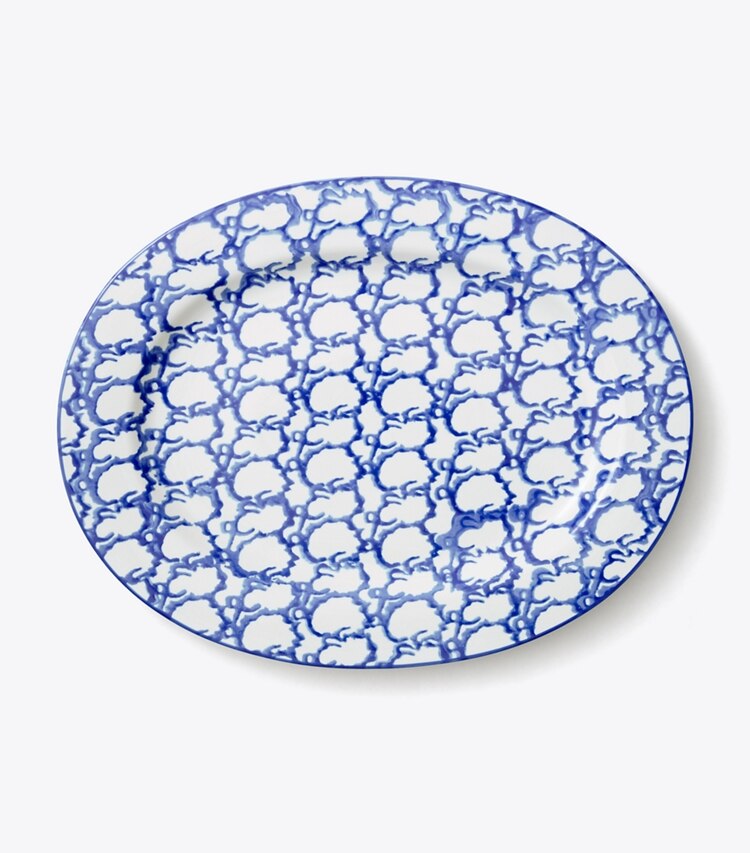 Tory Burch designer tabletop & drinkware Spongeware Oval Serving Platter in Smoke Ring front
