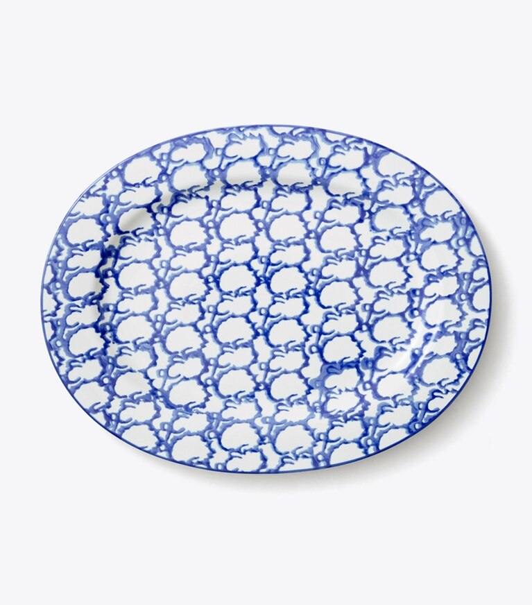 Tory Burch designer tabletop & drinkware Spongeware Oval Serving Platter in Smoke Ring front