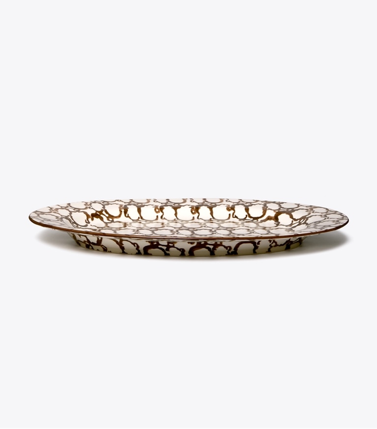 Tory Burch designer tabletop & drinkware Spongeware Oval Serving Platter in Brown / Smoke front