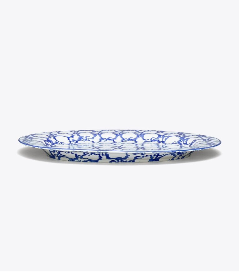 Tory Burch designer tabletop & drinkware Spongeware Oval Serving Platter in Smoke Ring front