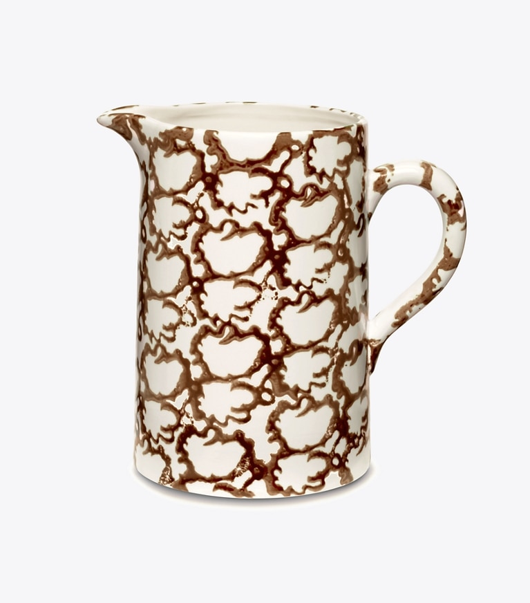 Tory Burch designer tabletop & drinkware Spongeware Pitcher in Brown/Smoke Ring front