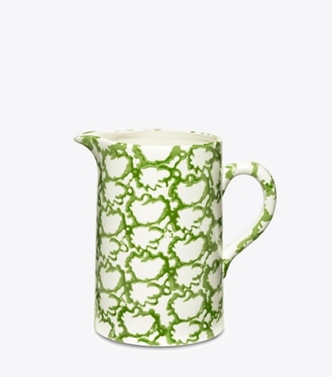 Tory Burch designer tabletop & drinkware Spongeware Pitcher in Green/Smoke front
