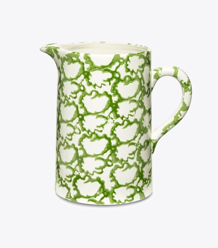 Tory Burch designer tabletop & drinkware Spongeware Pitcher in Green/Smoke front