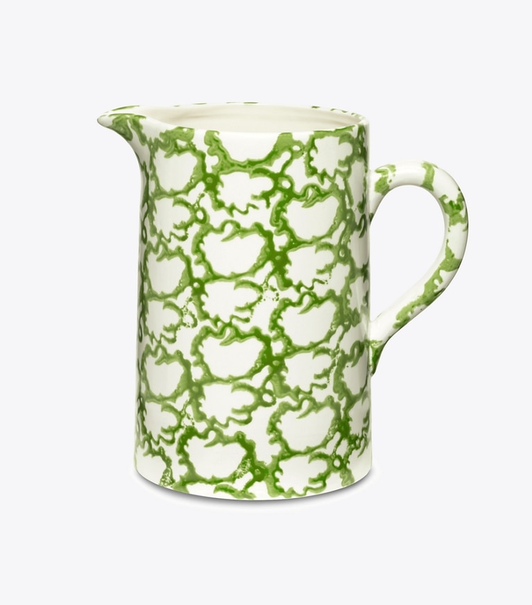 Tory Burch designer tabletop & drinkware Spongeware Pitcher in Green/Smoke front
