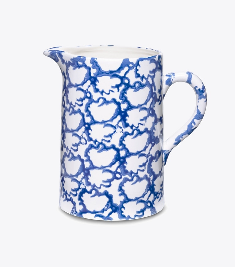 Tory Burch designer tabletop & drinkware Spongeware Pitcher in Smoke Ring front