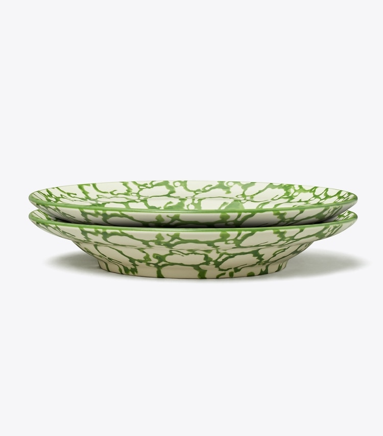 Tory Burch designer tabletop & drinkware Spongeware Rim Soup Bowl, Set of 2 in Green / Smoke group
