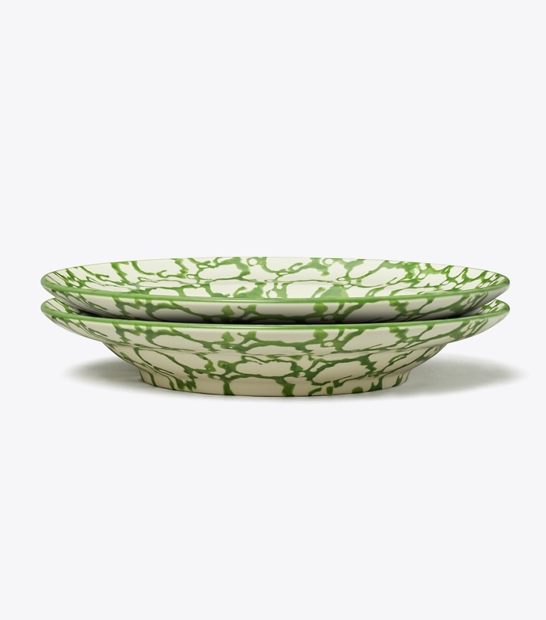 Tory Burch designer tabletop & drinkware Spongeware Rim Soup Bowl, Set of 2 in Green / Smoke front
