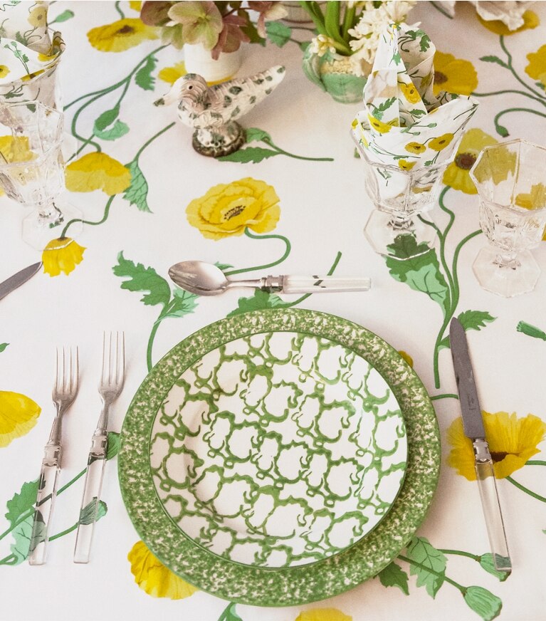 Tory Burch designer tabletop & drinkware Spongeware Salad Plate, Set of 4 in Green/Smoke front