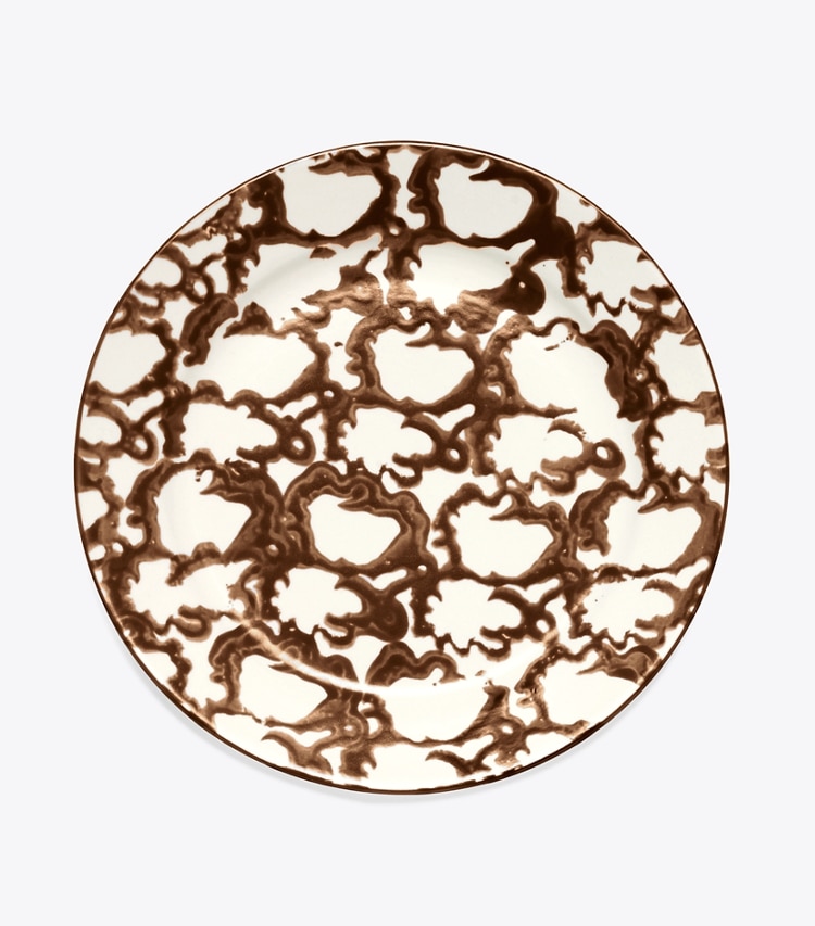 Tory Burch designer tabletop & drinkware Spongeware Salad Plate, Set of 4 in Brown/Smoke Ring front