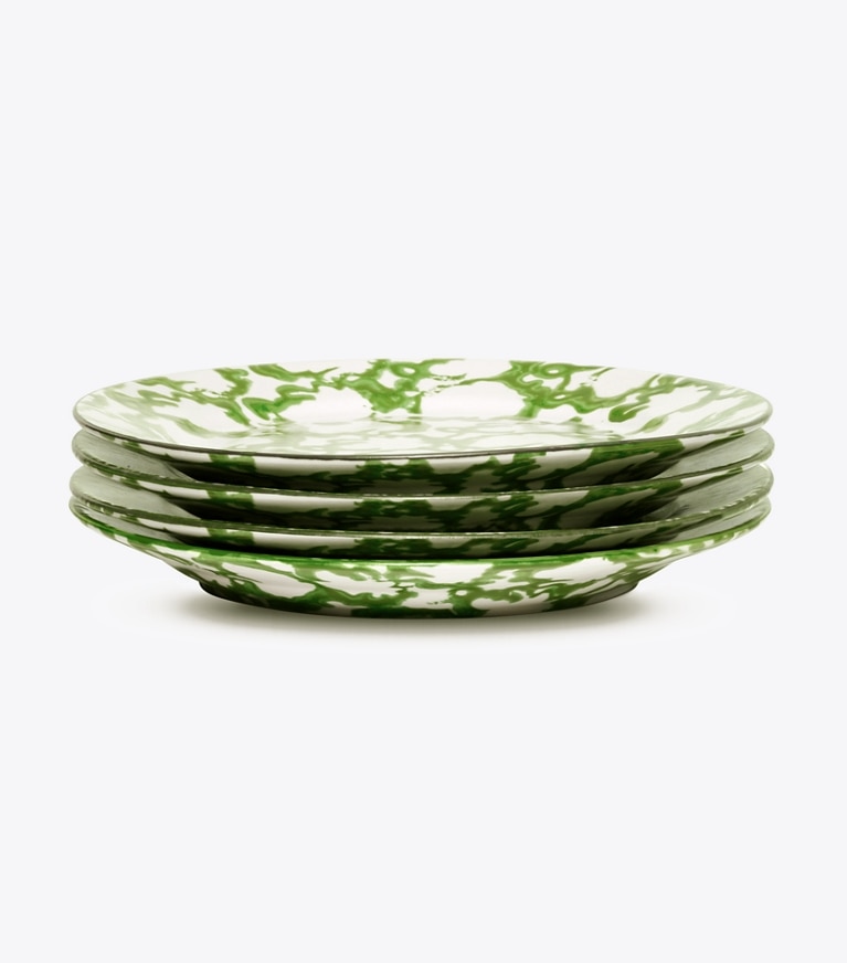 Tory Burch designer tabletop & drinkware Spongeware Salad Plate, Set of 4 in Green/Smoke front