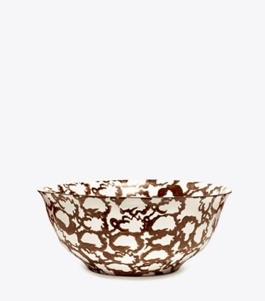 Tory Burch designer tabletop & drinkware Spongeware Serving Bowl in Brown/Smoke Ring front