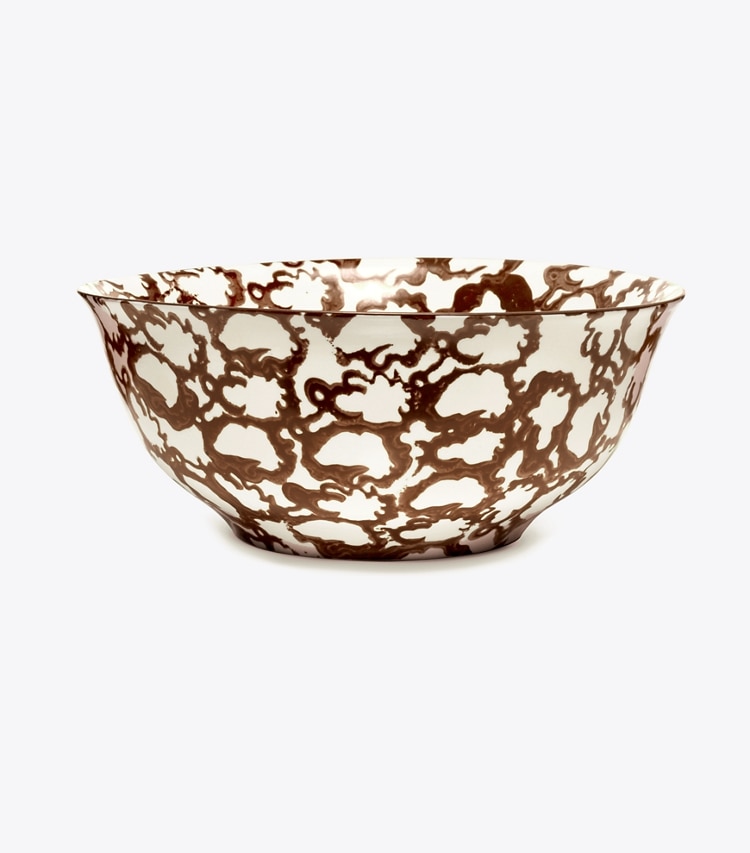 Tory Burch designer tabletop & drinkware Spongeware Serving Bowl in Brown/Smoke Ring front
