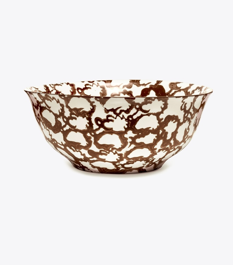 Tory Burch designer tabletop & drinkware Spongeware Serving Bowl in Brown/Smoke Ring front