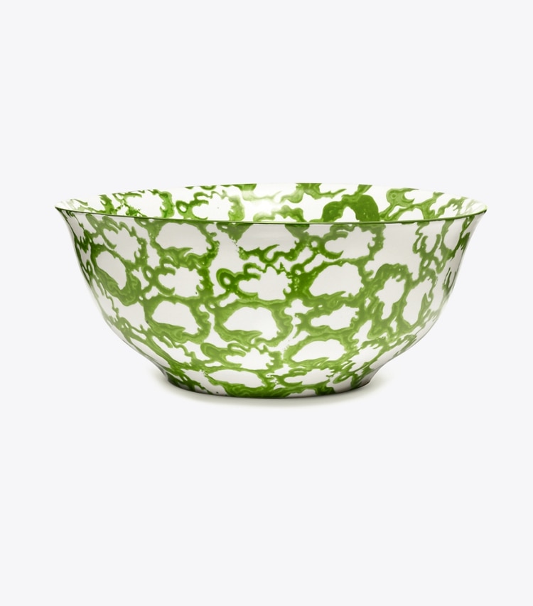 Tory Burch designer tabletop & drinkware Spongeware Serving Bowl in Green/Smoke front