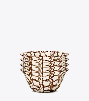Tory Burch designer tabletop & drinkware Spongeware Small Bowl, Set of 4 in Brown/Smoke Ring group