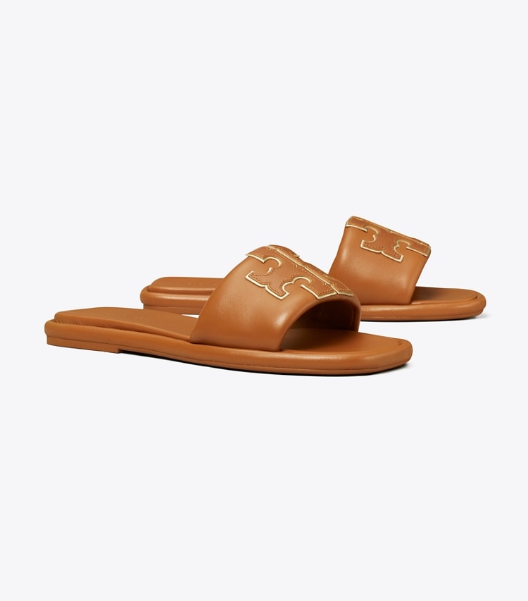 Tory Burch designer sandalen Sportslide mit Doppel-T in BOURBON MIELE / GOLD angle