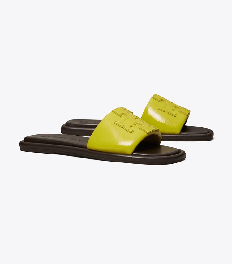Tory Burch designer sandalen Sportslide mit Doppel-T in LIME / COCO angle
