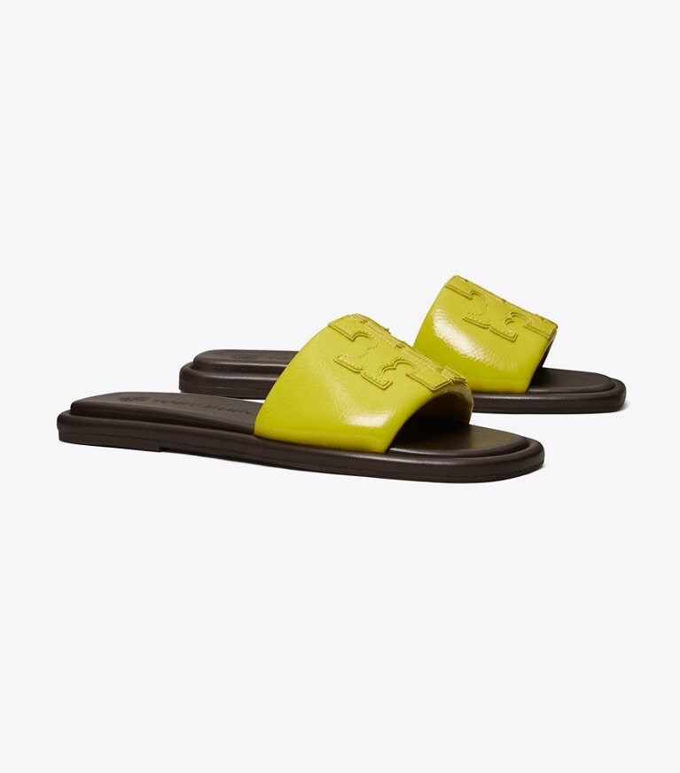 Tory Burch designer sandalen Sportslide mit Doppel-T in LIME / COCO angle