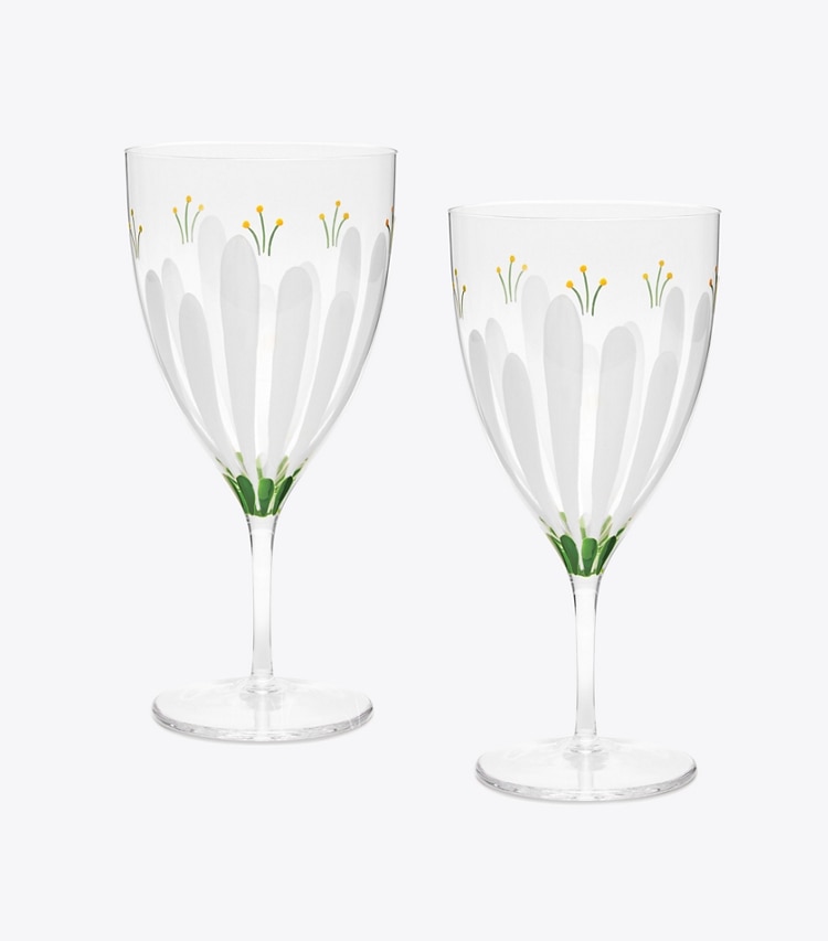 Tory Burch Women's Jolie Fleur Water Glass, Set of 2 in Clear, One Size