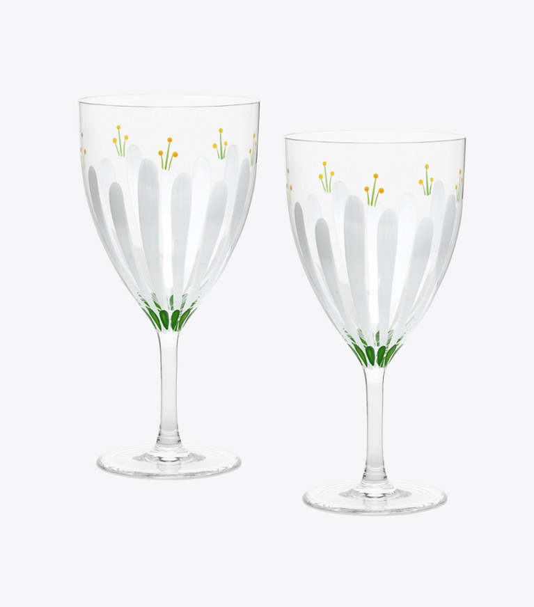 Tory Burch designer tabletop & drinkware Spring Meadow Wine Glass, Set of 2 in Clear/Multi front