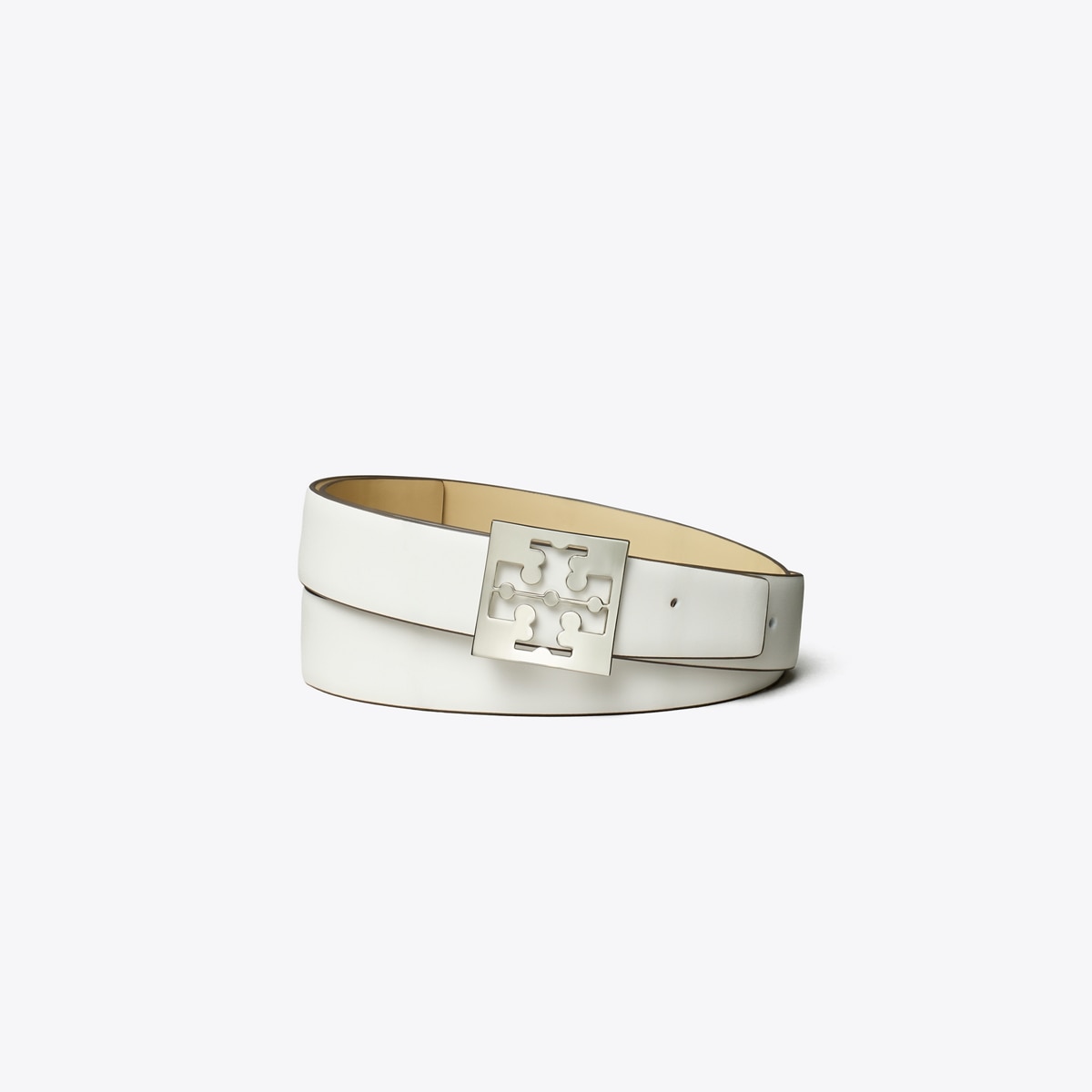 Tory Burch Cream Belt with Gold Logo Buckle Tory Burch 141739 Britten Logo Clam Shell Grey/Tiramisu  main image 2