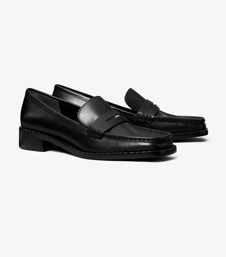 Tory Burch designer flats Square-Toe Loafer in PERFECT BLACK angle