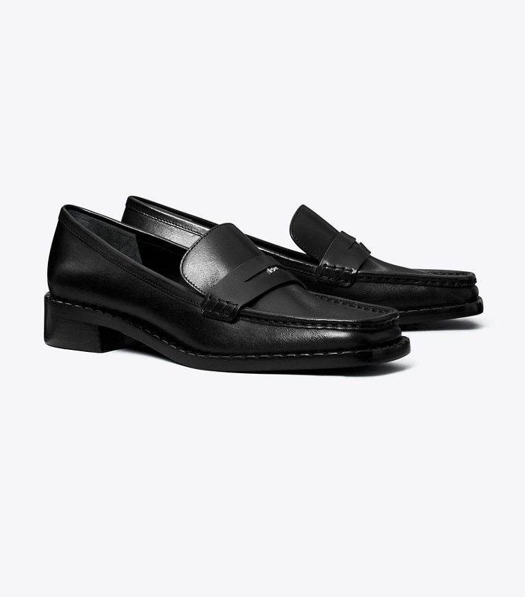 Tory Burch designer flats Square-Toe Loafer in PERFECT BLACK angle