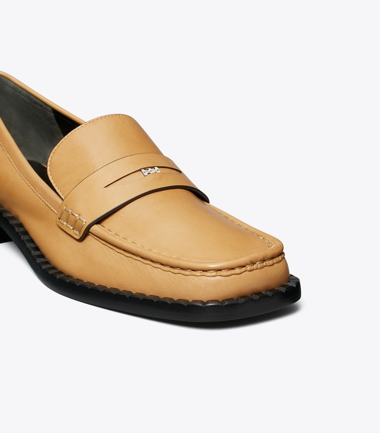 Tory Burch designer flats Square-Toe Loafer in HONEYCOMB TAN angle