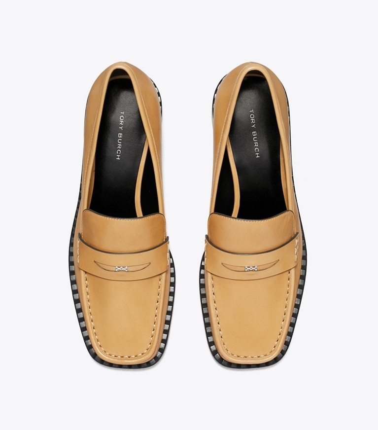 Tory Burch designer flats Square-Toe Loafer in HONEYCOMB TAN angle