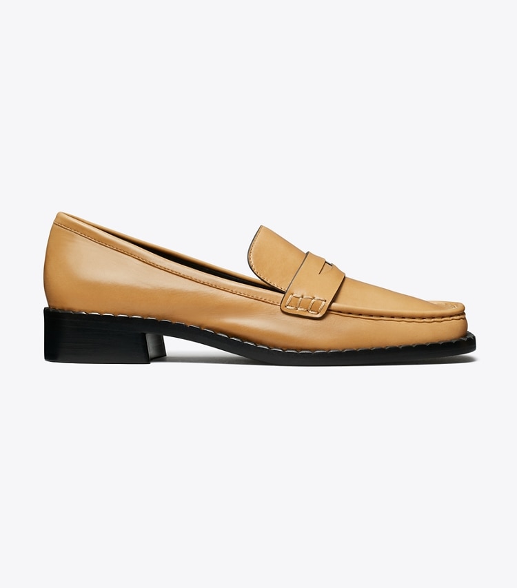 Tory Burch designer flats Square-Toe Loafer in HONEYCOMB TAN side